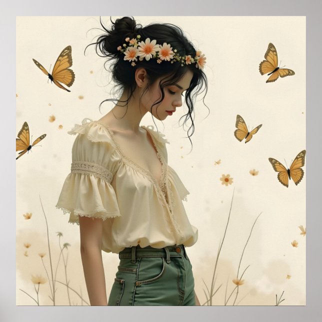 Póster Elegancia suave en un baile de mariposas (Frente)