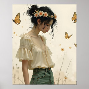 Póster Elegancia suave en un baile de mariposas