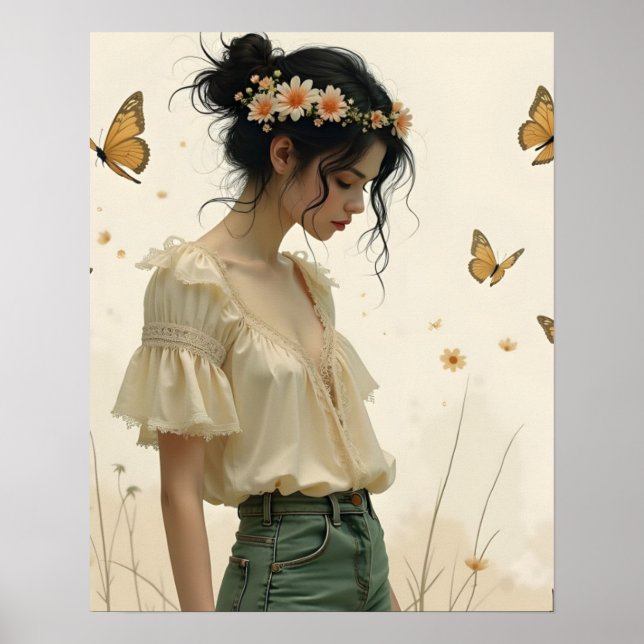 Póster Elegancia suave en un baile de mariposas (Frente)