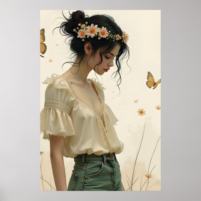 Póster Elegancia suave en un baile de mariposas (Frente)