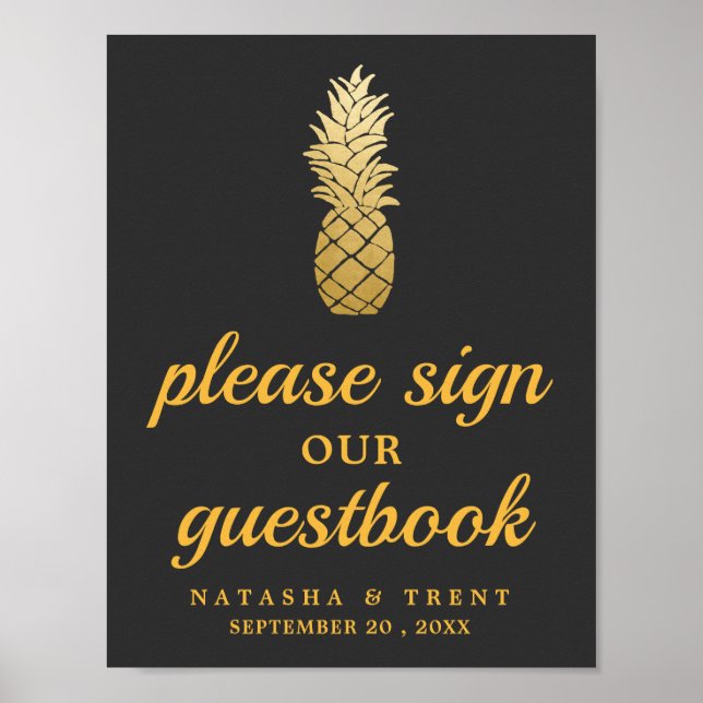 Póster Elegancia tropical | Rótulo Boda de piña (Frente)