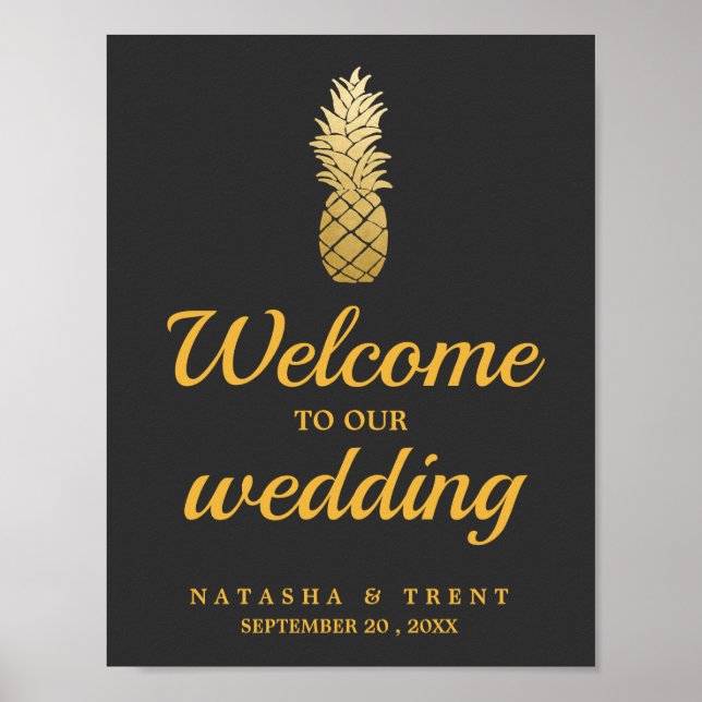 Póster Elegancia tropical | Rótulo Boda de piña (Frente)