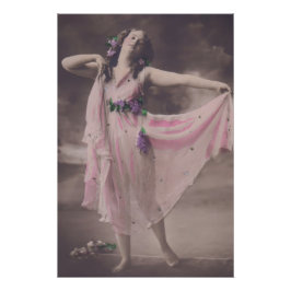 Póster Elegancia vintage en vestimenta floral rosa