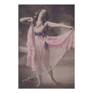 Póster Elegancia vintage en vestimenta floral rosa