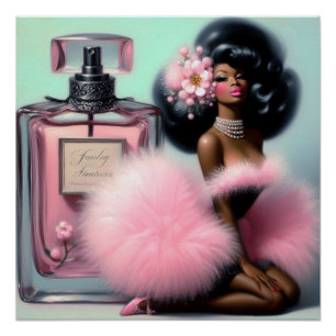 Póster Elegancia Vintage Perfume Rosa Negro Pin-Up