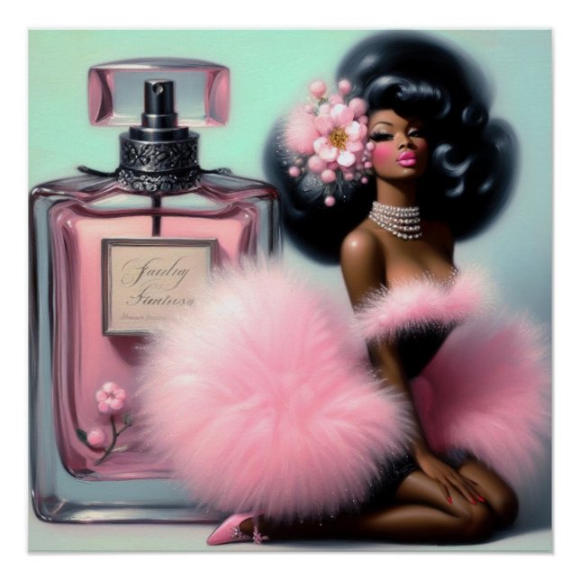 Póster Elegancia vintage Perfume rosado de pinza negra (Anverso)