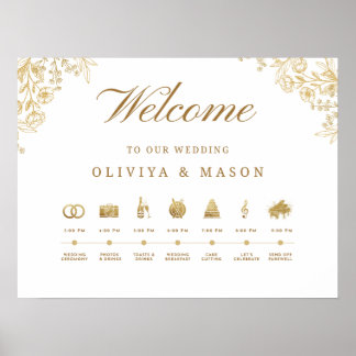 Póster Elegant and Minimal Wedding Order of Events Sign 