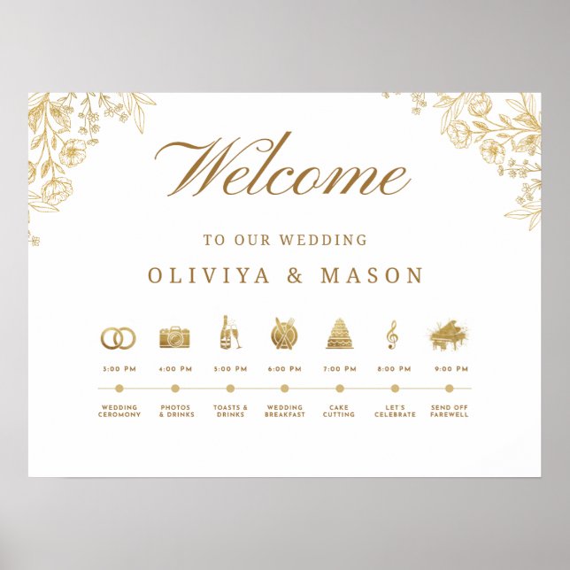 Póster Elegant and Minimal Wedding Order of Events Sign  (Frente)