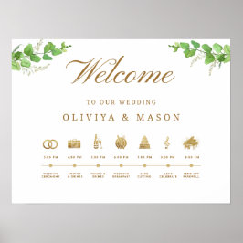 Póster Elegant and Minimal Wedding Order of Events Sign 