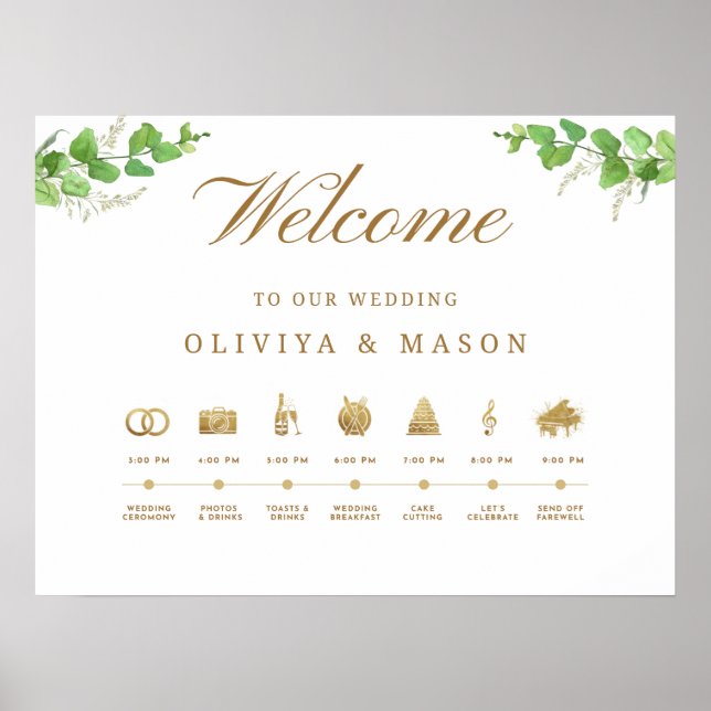 Póster Elegant and Minimal Wedding Order of Events Sign  (Frente)