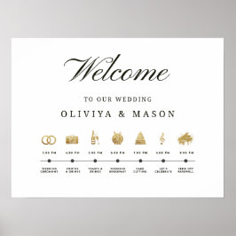 Póster Elegant and Minimal Wedding Order of Events Sign