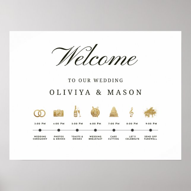 Póster Elegant and Minimal Wedding Order of Events Sign (Frente)