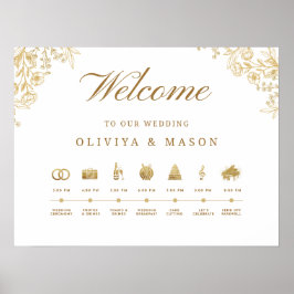 Póster Elegant and Minimal Wedding Order of Events Sign 