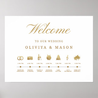 Póster Elegant and Minimal Wedding Order of Events Sign 