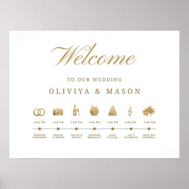 Póster Elegant and Minimal Wedding Order of Events Sign  (Frente)