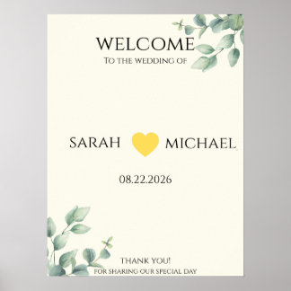 Póster Elegant and minimalist Wedding Welcome Sign