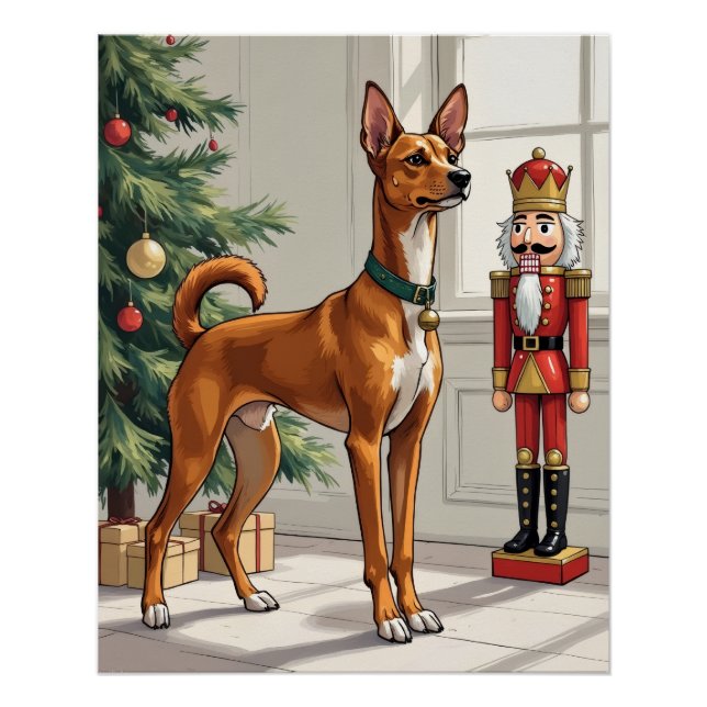 Póster Elegant Basenji Dog Nutcracker Modern Christmas (Anverso)