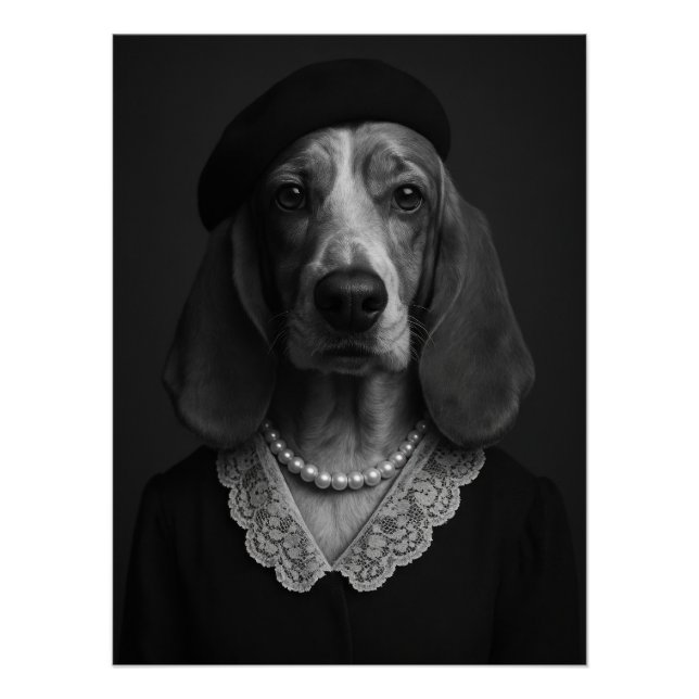 Póster Elegant Basset Hound Lady with Beret and Pearl (Anverso)