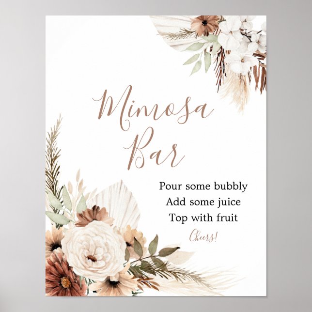 Póster Elegant Beige Boho Pampas Grass Mimosa Bar Sign (Frente)