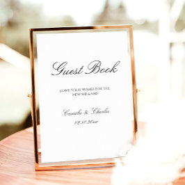 Póster Elegant Black and White Wedding Guest Book 