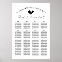 Póster Elegant black and white wedding seating chart