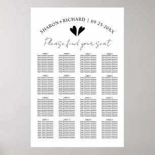 Póster Elegant black and white wedding seating chart