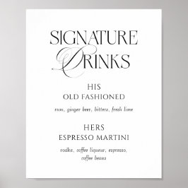Póster Elegant Black and White Wedding Signature Drinks