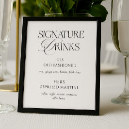 Póster Elegant Black and White Wedding Signature Drinks
