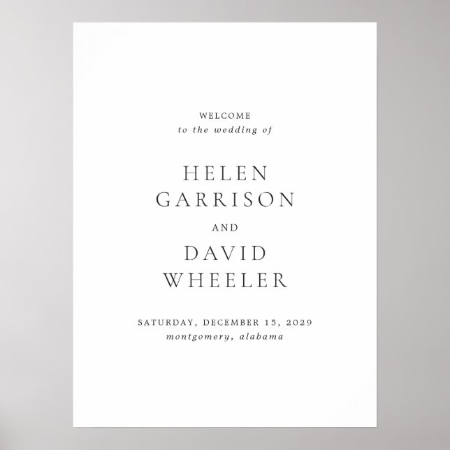 Póster Elegant Black and White Wedding Welcome Sign (Frente)