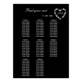 Póster Elegant Black Floral Heart 8 Tables Wedding Seatin