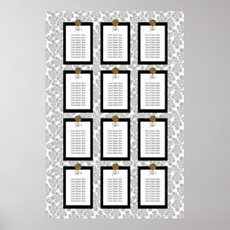 Póster Elegant Black Floral Toile Seating Chart