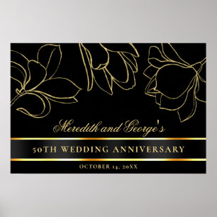 Póster Elegant Black Gold 50th Wedding Anniversary