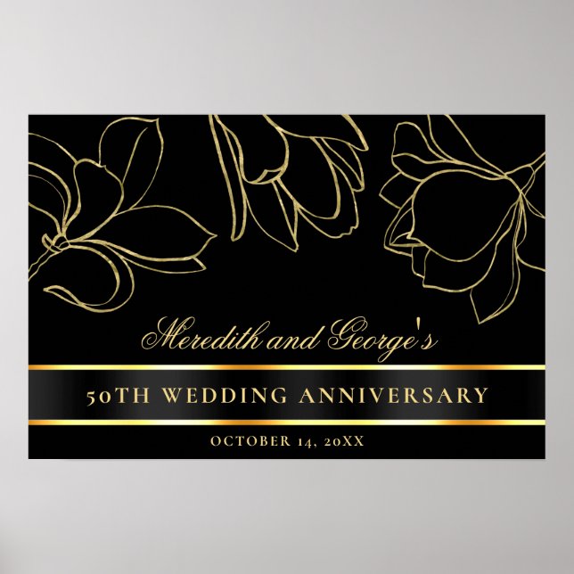 Póster Elegant Black Gold 50th Wedding Anniversary (Frente)