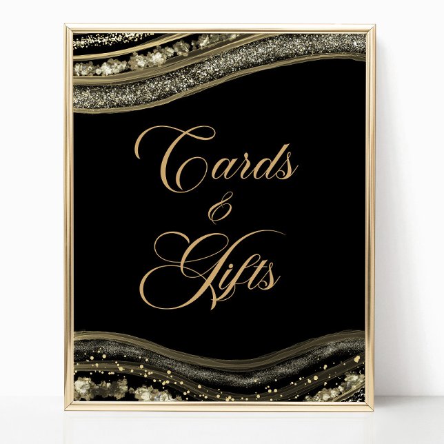 Póster Elegant Black Gold Agate Cards & Gifts Sign (Subido por el creador)