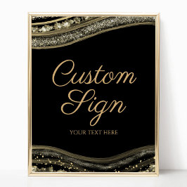 Póster Elegant Black Gold Agate Custom Text Sign