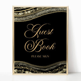 Póster Elegant Black Gold Agate Guest Book Sign