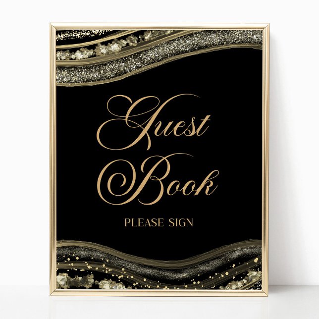 Póster Elegant Black Gold Agate Guest Book Sign (Subido por el creador)