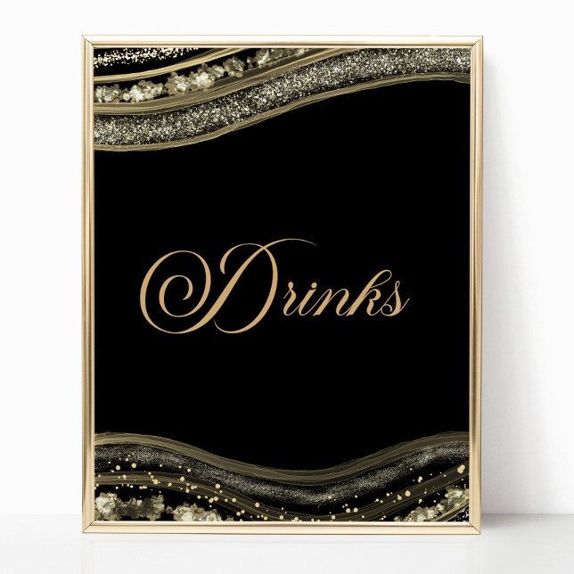 Póster Elegant Black Gold Agate Party Drinks Sign (Subido por el creador)
