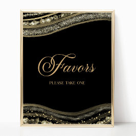 Póster Elegant Black Gold Agate Party Favors Sign