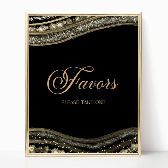Póster Elegant Black Gold Agate Party Favors Sign (Subido por el creador)