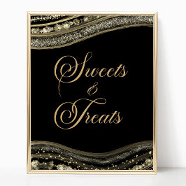Póster Elegant Black Gold Agate Sweets and Treats Sign