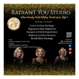 Póster Elegant Black Gold Glitter Beauty Salon Glamour 