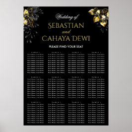 Póster Elegant black & gold summer wedding seating chart