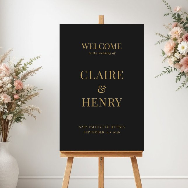 Póster Elegant Black Gold Wedding Welcome Sign (Subido por el creador)