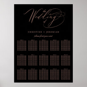 Póster Elegant Black Rose Gold Script Wedding Seating