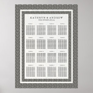 Póster Elegant Black+White Seigaiha Wedding Seating Chart