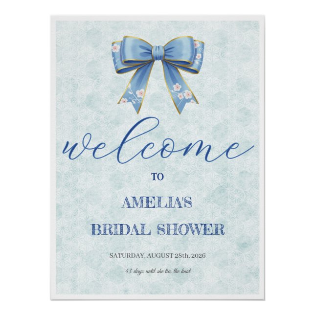 Póster Elegant Blue Bow Engagement Party Invitation (Anverso)