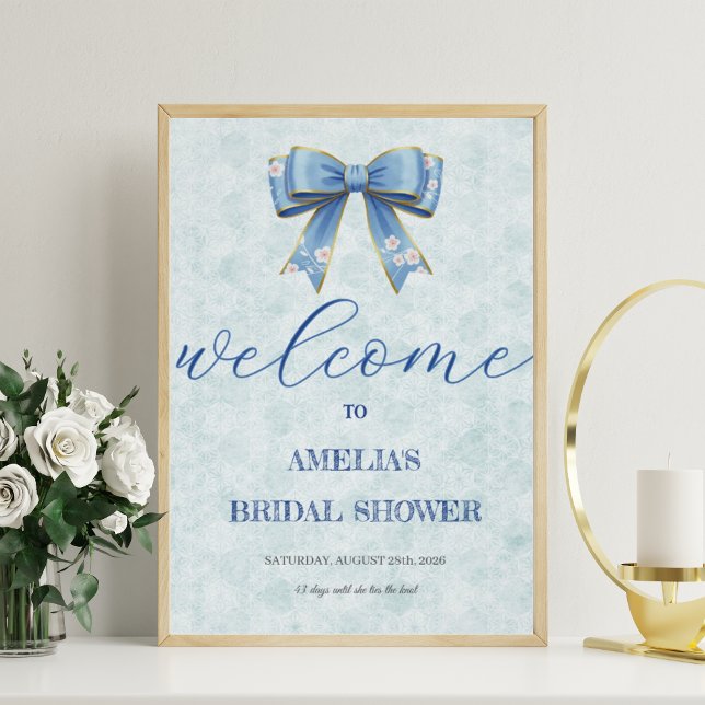 Póster Elegant Blue Bow Engagement Party Invitation (Subido por el creador)