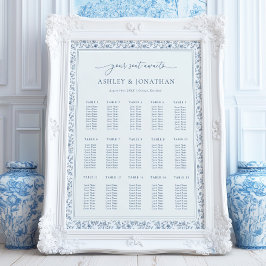 Póster Elegant Blue Chinoiserie Wedding Seating Chart