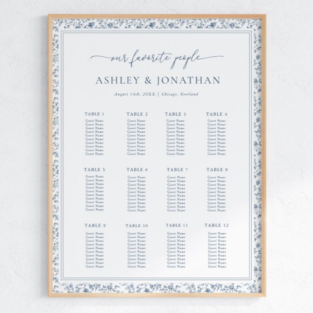 Póster Elegant Blue Chinoiserie Wedding Seating Chart (Subido por el creador)